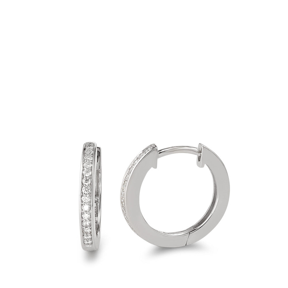Scharnier oorringen creolen 750/18K witgoud Diamant 0.14 ct, 28 Steen, w-si