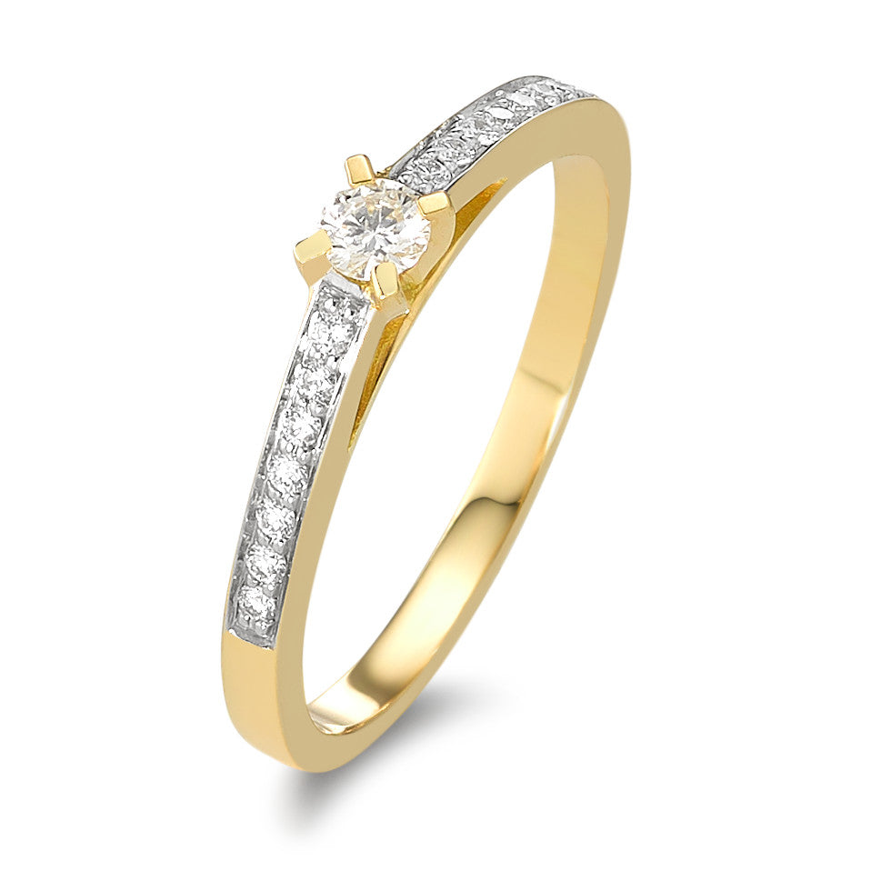 Ring 750/18K geel goud Diamant 0.17 ct, 15 Steen, w-si