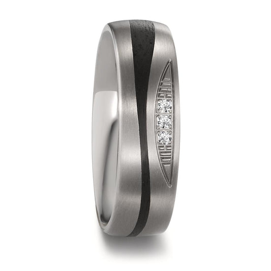 Partnerring Titanium, Carbon Diamant 0.03 ct, 3 Steen, tw-si