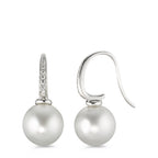 Oorbellen 750/18K witgoud Diamant 0.14 ct, 14 Steen, w-si Tahiti Parel wit, 2 Parels, 10 mm