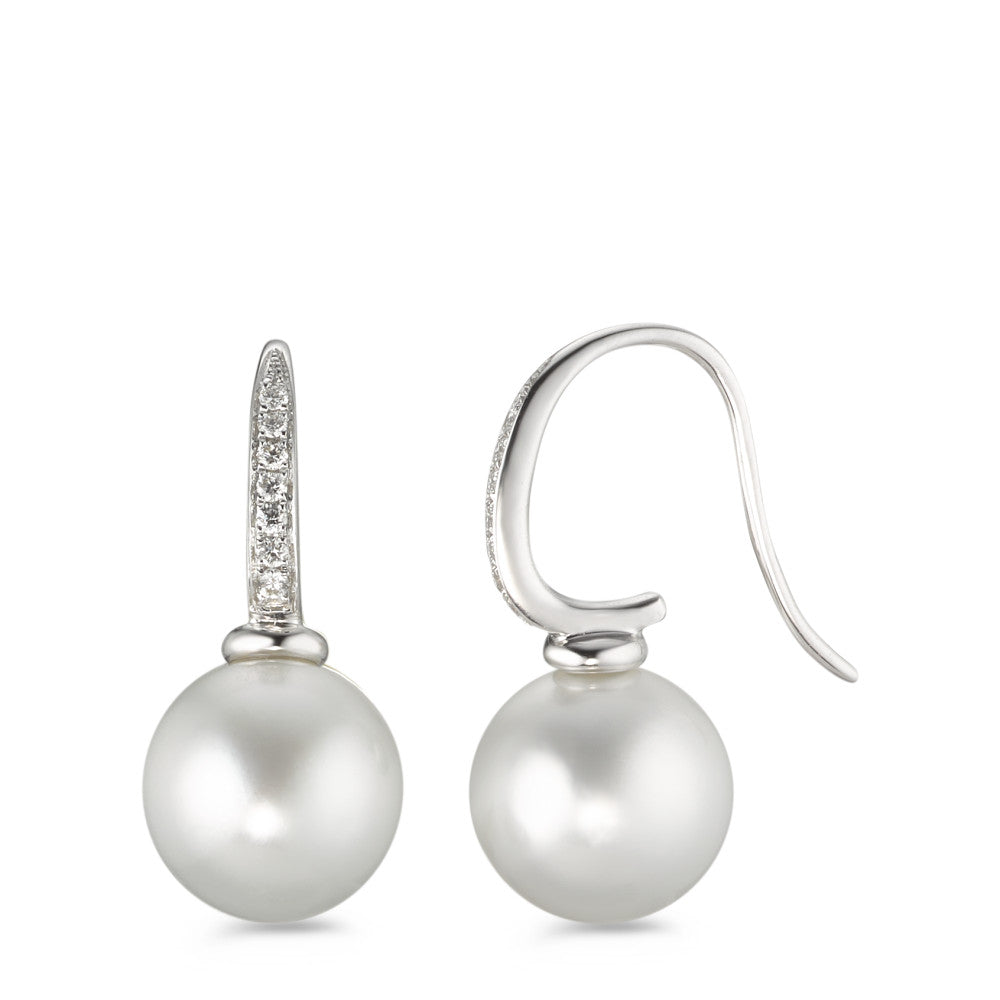 Oorbellen 750/18K witgoud Diamant 0.14 ct, 14 Steen, w-si Tahiti Parel wit, 2 Parels, 10 mm