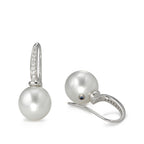 Oorbellen 750/18K witgoud Diamant 0.14 ct, 14 Steen, w-si Tahiti Parel wit, 2 Parels, 10 mm