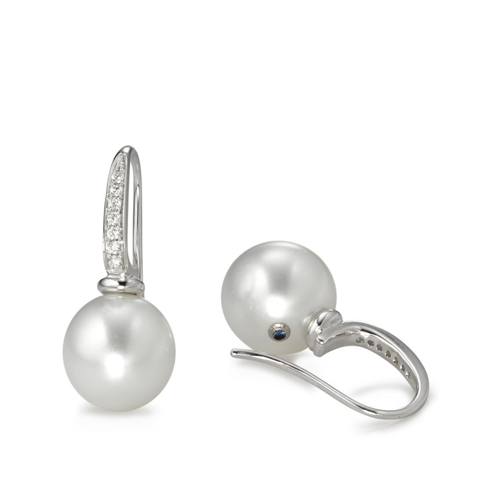 Oorbellen 750/18K witgoud Diamant 0.14 ct, 14 Steen, w-si Tahiti Parel wit, 2 Parels, 10 mm