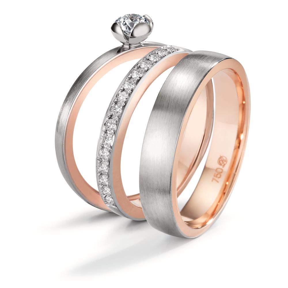 Memory ring 750/18K rood goud, 750/18K witgoud Diamant 0.15 ct, 15 Steen, tw-vsi