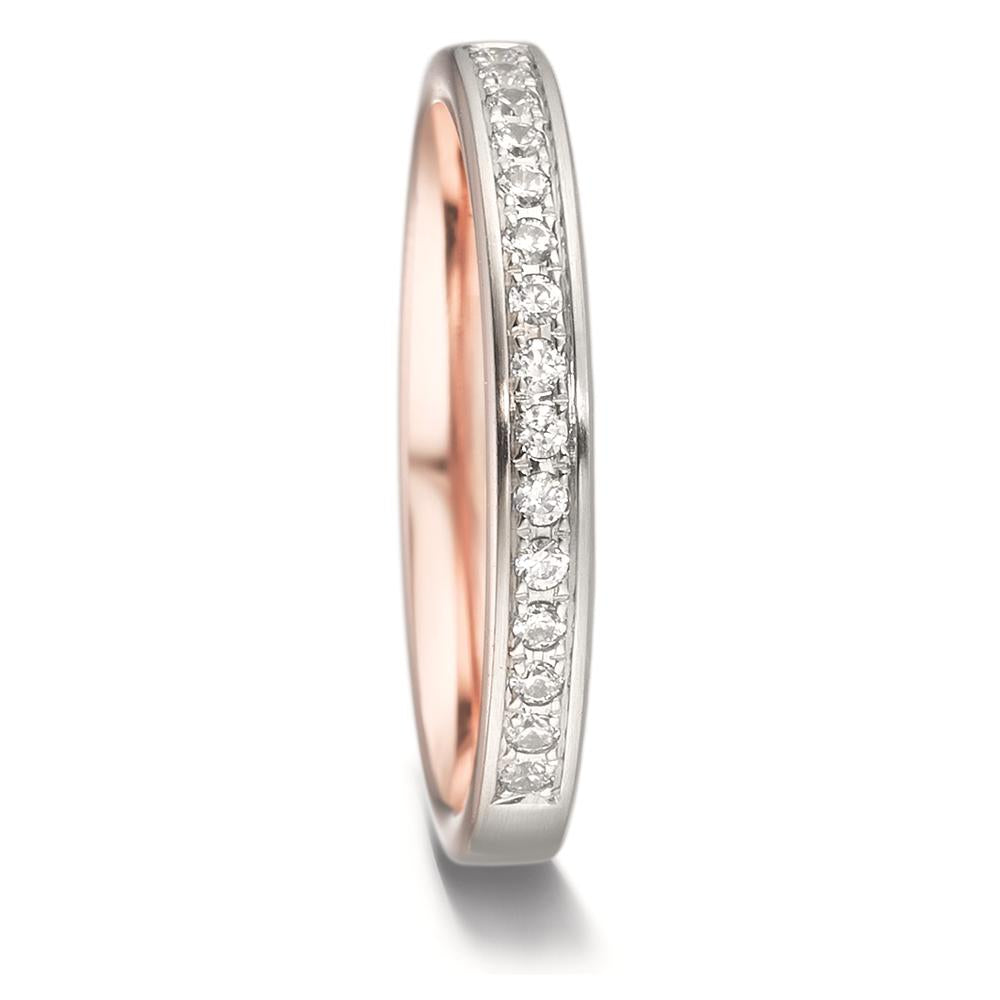 Memory ring 750/18K rood goud, 750/18K witgoud Diamant 0.15 ct, 15 Steen, tw-vsi