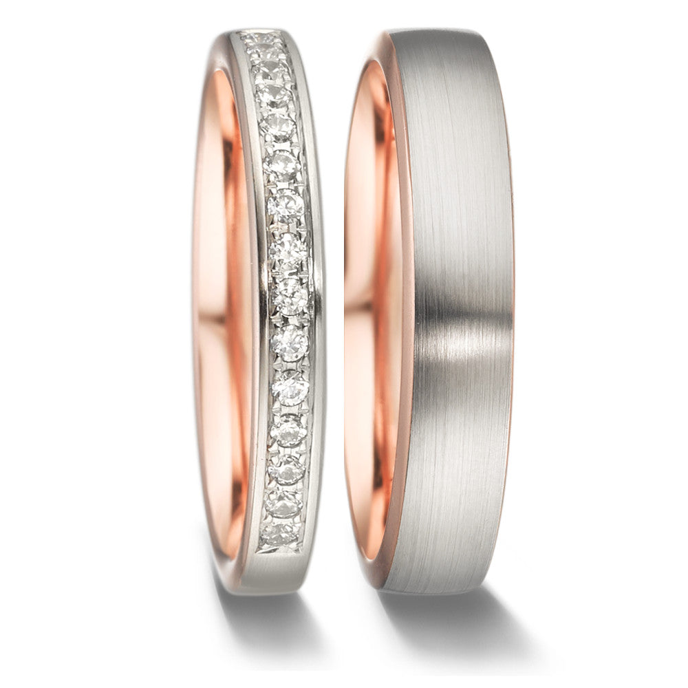 Memory ring 750/18K rood goud, 750/18K witgoud Diamant 0.15 ct, 15 Steen, tw-vsi