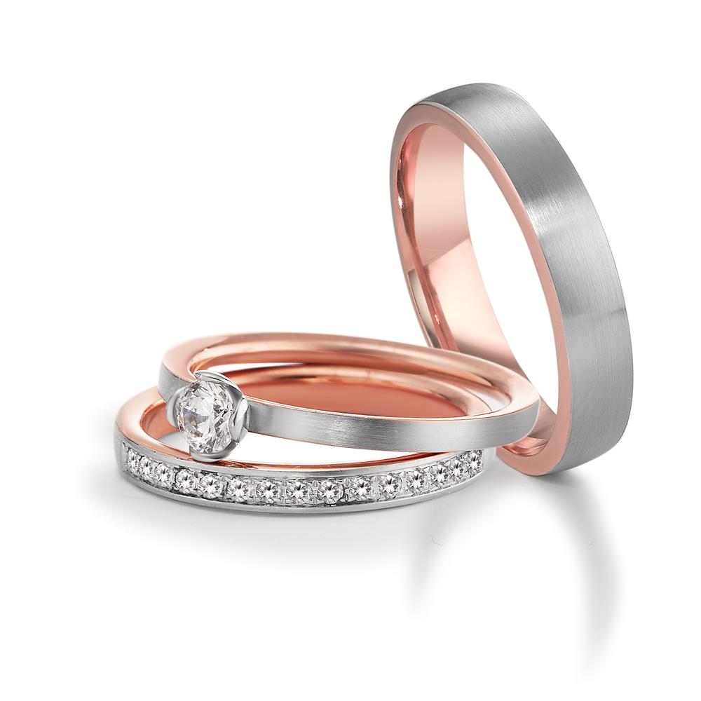 Memory ring 750/18K rood goud, 750/18K witgoud Diamant 0.15 ct, 15 Steen, tw-vsi