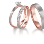 Memory ring 750/18K rood goud, 750/18K witgoud Diamant 0.15 ct, 15 Steen, tw-vsi