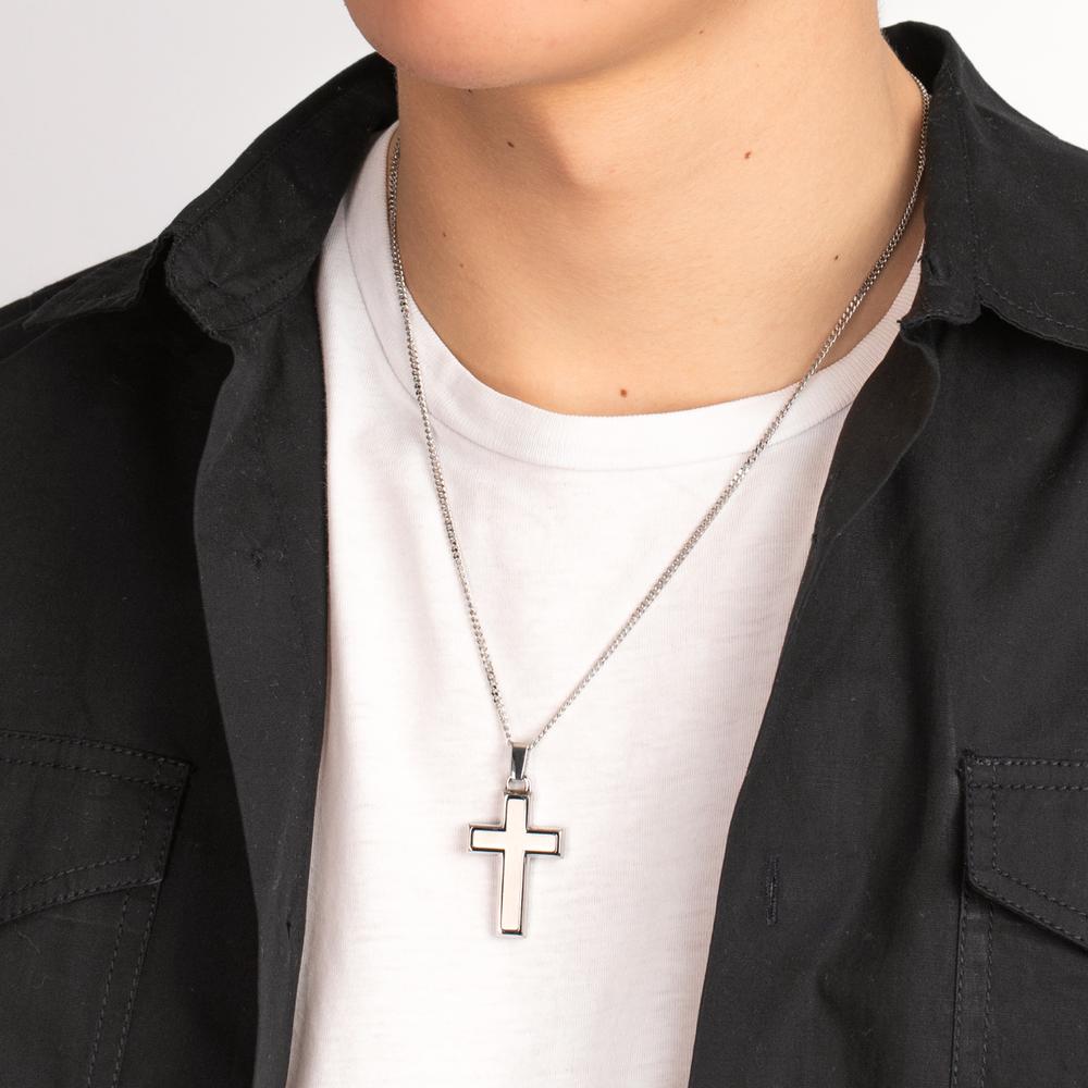 Collier met hanger Roestvrijstaal Kruis 55 cm
