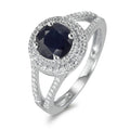 Ring 375/9K witgoud Saffier blauw, 1.76 ct, [rund], AAA, Diamant wit, 0.23 ct, 12 Steen, w-pi3