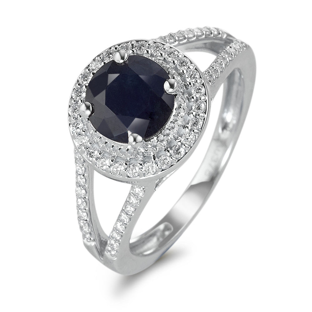 Ring 375/9K witgoud Saffier blauw, 1.76 ct, [rund], AAA, Diamant wit, 0.23 ct, 12 Steen, w-pi3
