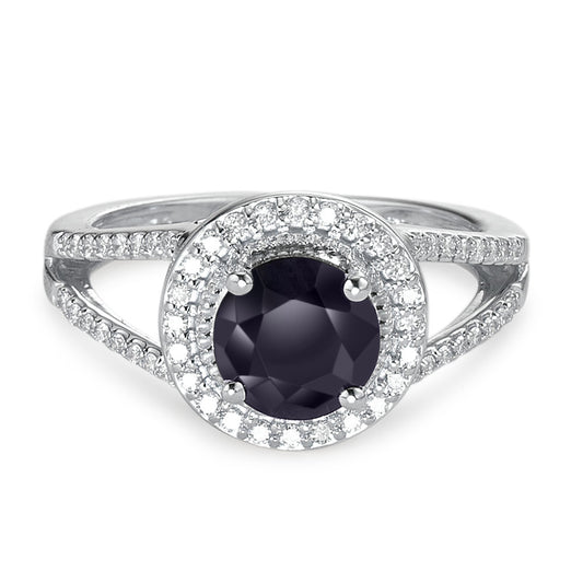 Ring 375/9K witgoud Saffier blauw, 1.76 ct, [rund], AAA, Diamant wit, 0.23 ct, 12 Steen, w-pi3
