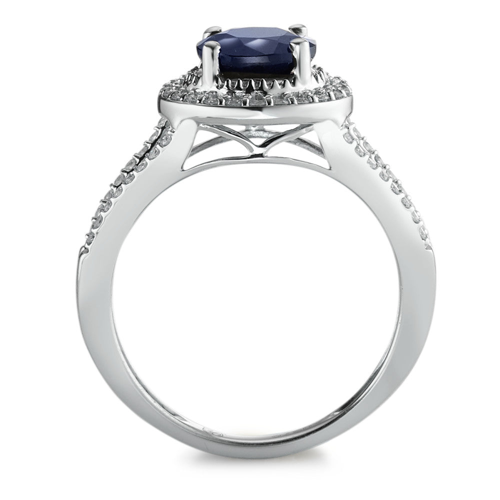 Ring 375/9K witgoud Saffier blauw, 1.76 ct, [rund], AAA, Diamant wit, 0.23 ct, 12 Steen, w-pi3