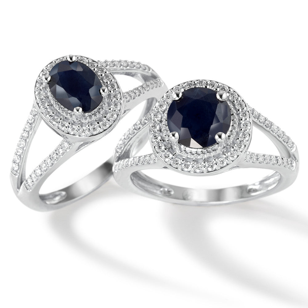 Ring 375/9K witgoud Saffier blauw, 1.76 ct, [rund], AAA, Diamant wit, 0.23 ct, 12 Steen, w-pi3