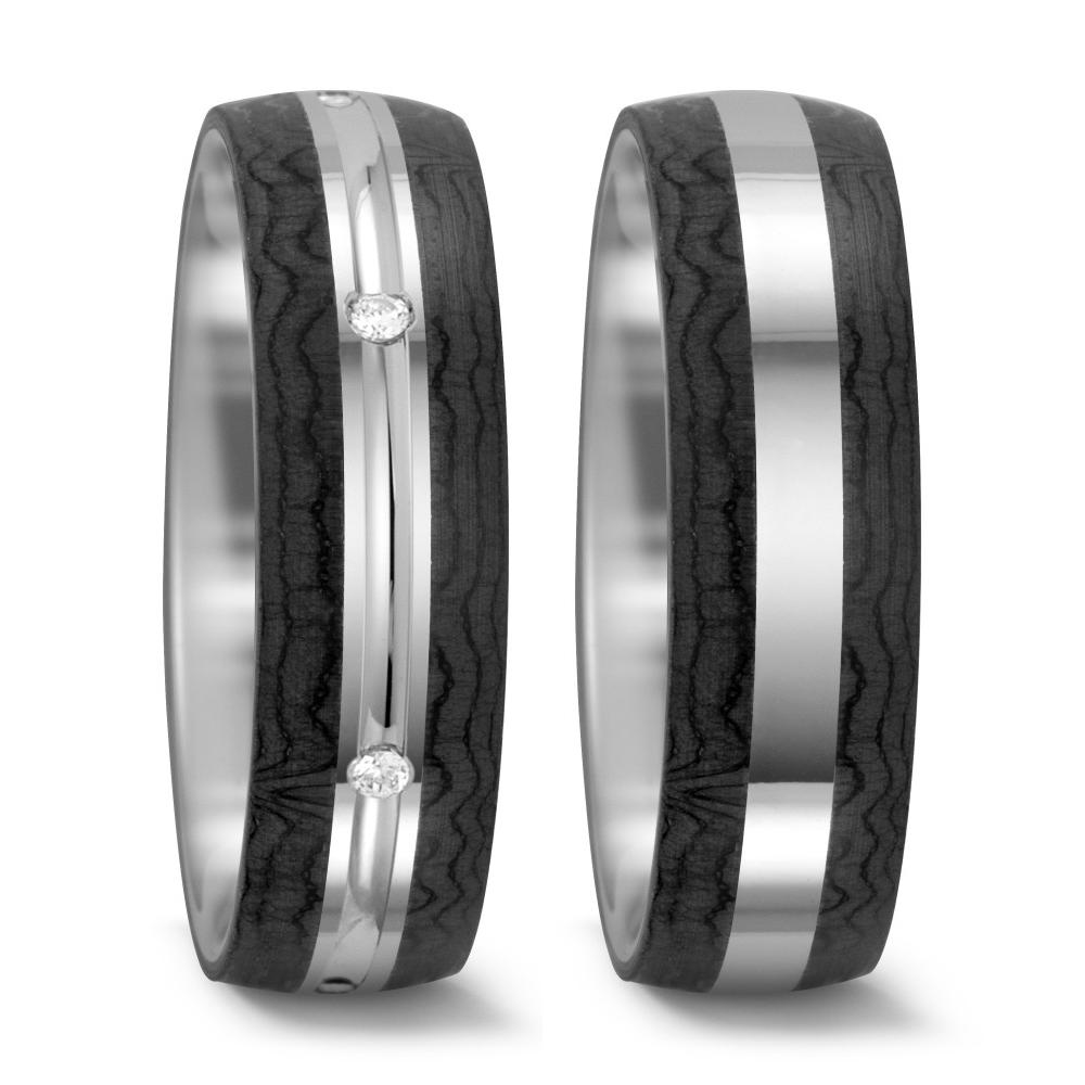 Ring 585/14K witgoud, Carbon Diamant 0.06 ct, 6 Steen, tw-si