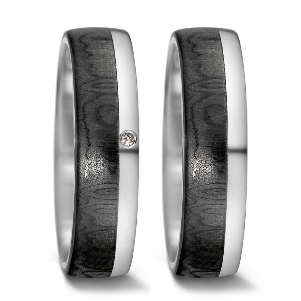 Partnerring 585/14K witgoud, Carbon Diamant 0.01 ct, tw-si