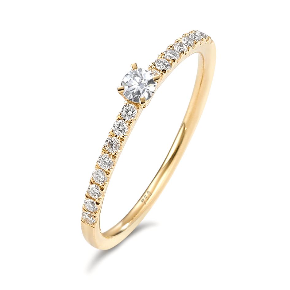 Solitaire ring 750/18K geel goud Diamant 0.25 ct, 17 Steen, w-si