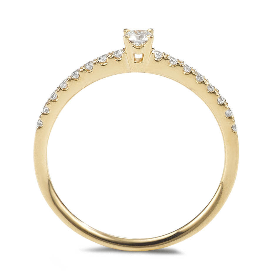 Solitaire ring 750/18K geel goud Diamant 0.25 ct, 17 Steen, w-si