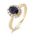 Ring 750/18K geel goud Saffier 0.94 ct, Diamant 0.40 ct, 12 Steen, [Brillant], w-si
