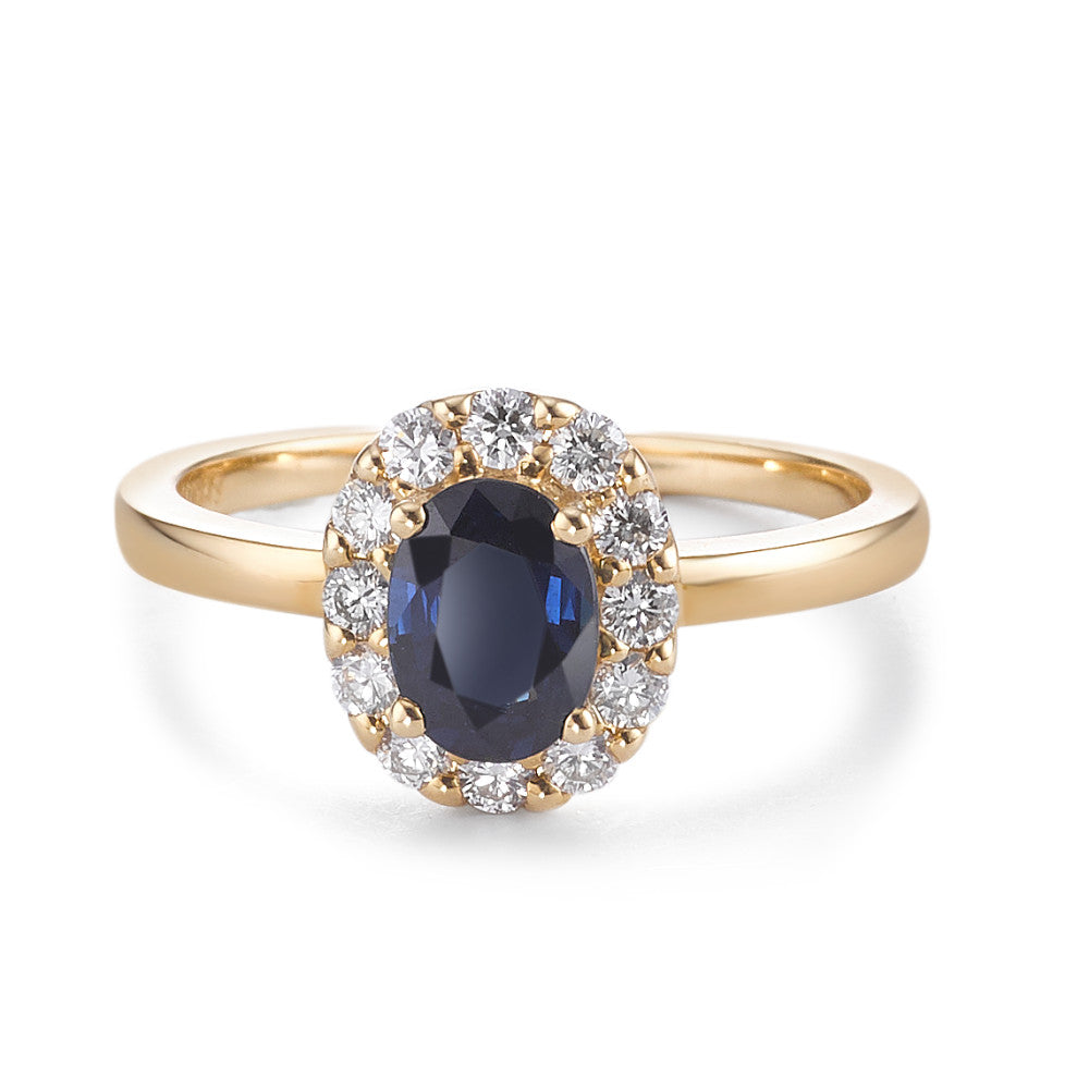 Ring 750/18K geel goud Saffier 0.94 ct, Diamant 0.40 ct, 12 Steen, [Brillant], w-si
