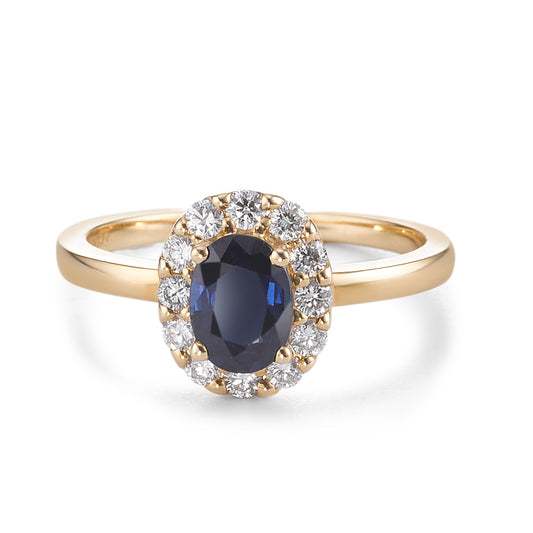 Ring 750/18K geel goud Saffier 0.94 ct, Diamant 0.40 ct, 12 Steen, [Brillant], w-si
