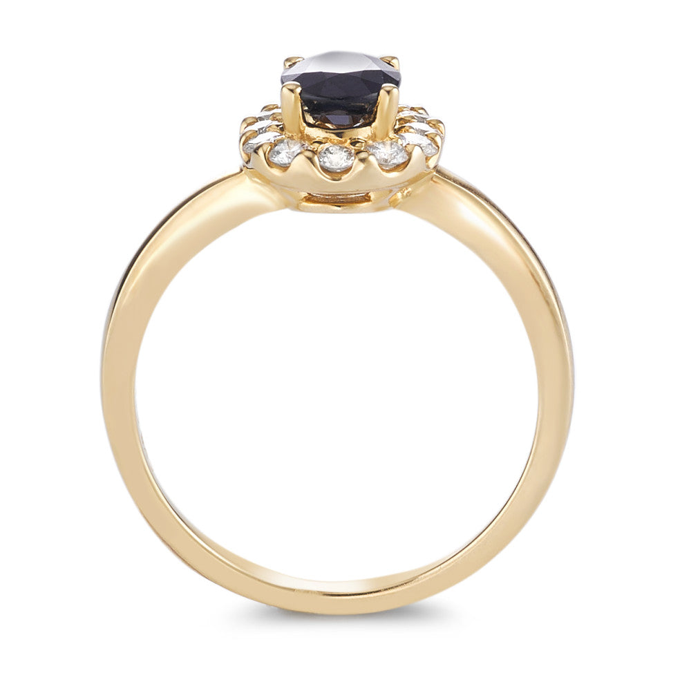 Ring 750/18K geel goud Saffier 0.94 ct, Diamant 0.40 ct, 12 Steen, [Brillant], w-si
