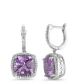 Oorbellen 750/18K witgoud Amethist paars, 2 Steen, Diamant wit, 0.25 ct, 76 Steen, w-pi3