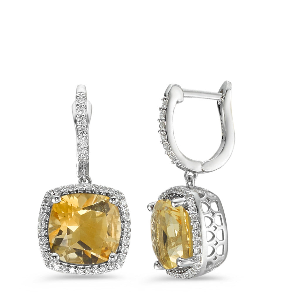 Oorbellen 750/18K witgoud Citrien gouden, 2 Steen, Diamant wit, 0.25 ct, 76 Steen, w-pi3