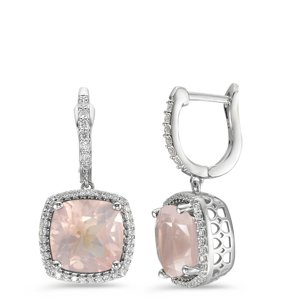 Oorbellen 750/18K witgoud Rozenkwarts roze, Diamant wit, 0.25 ct, 76 Steen, w-si