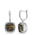 Oorbellen 750/18K witgoud Rookkwarts 2 Steen, Diamant wit, 0.25 ct, 76 Steen, w-pi3