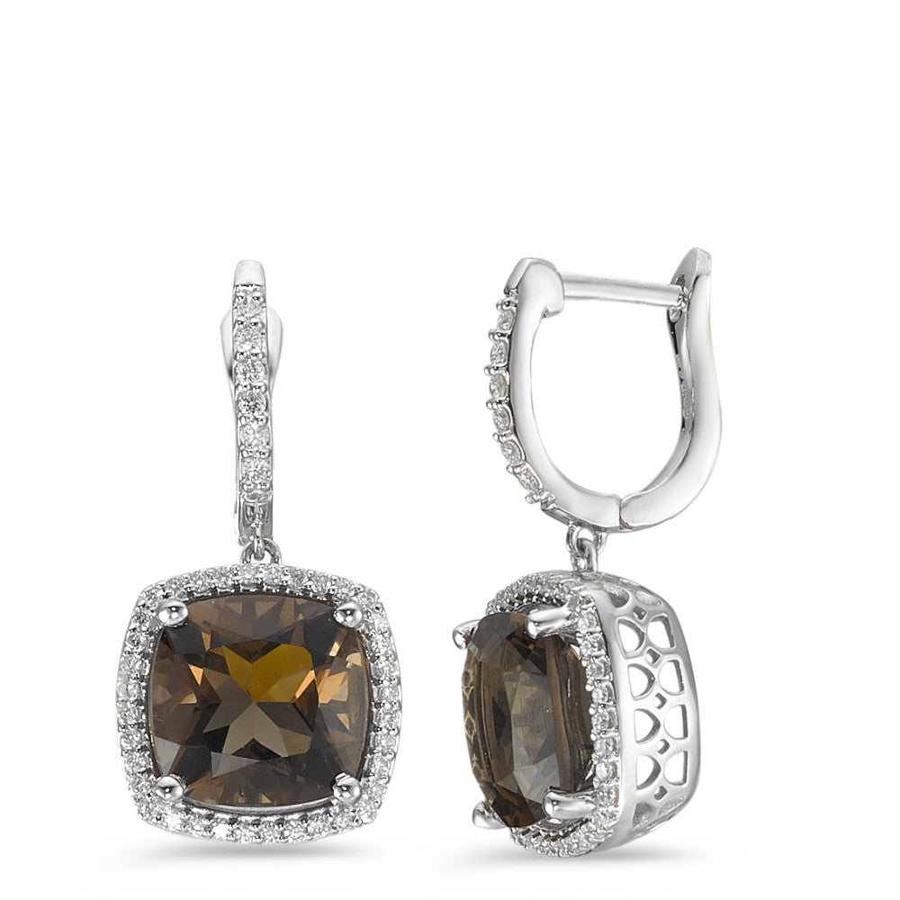 Oorbellen 750/18K witgoud Rookkwarts 2 Steen, Diamant wit, 0.25 ct, 76 Steen, w-pi3