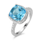 Ring 750/18K witgoud Topaas Lichtblauw, Diamant wit, 0.20 ct, 42 Steen, w-pi3 Ø11 mm
