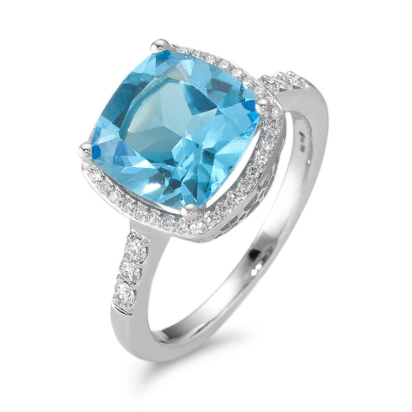 Ring 750/18K witgoud Topaas Lichtblauw, Diamant wit, 0.20 ct, 42 Steen, w-pi3 Ø11 mm