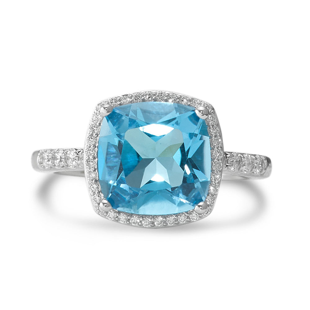Ring 750/18K witgoud Topaas Lichtblauw, Diamant wit, 0.20 ct, 42 Steen, w-pi3 Ø11 mm