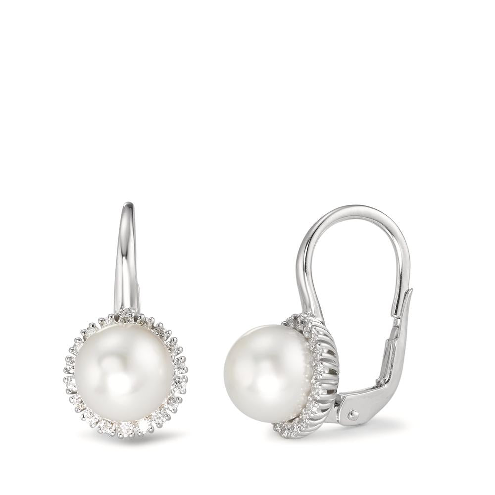 Oorbellen 750/18K witgoud Diamant 0.36 ct, w-si zoetwater Parel wit, 8 mm