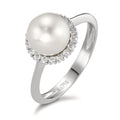 Ring 750/18K witgoud Diamant 0.18 ct, w-si zoetwater Parel wit, 8 mm