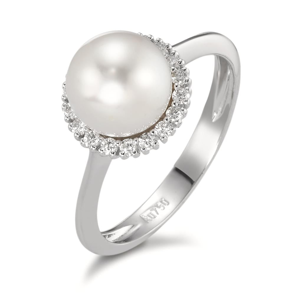 Ring 750/18K witgoud Diamant 0.18 ct, w-si zoetwater Parel wit, 8 mm