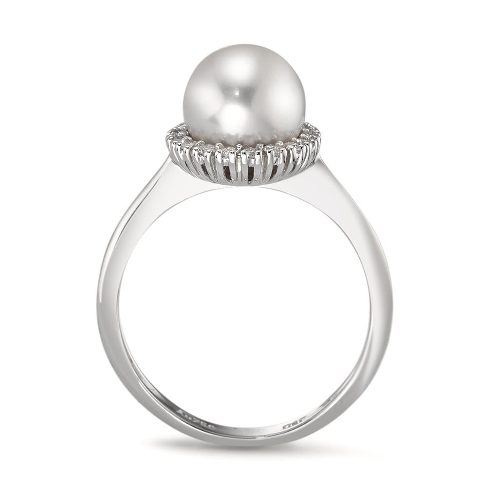 Ring 750/18K witgoud Diamant 0.18 ct, w-si zoetwater Parel wit, 8 mm