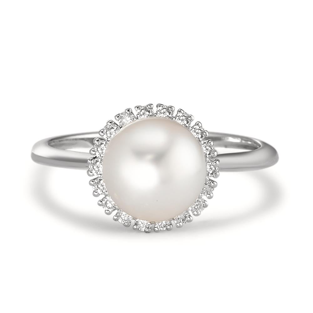 Ring 750/18K witgoud Diamant 0.18 ct, w-si zoetwater Parel wit, 8 mm