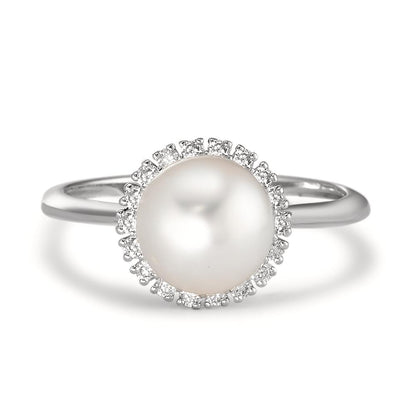Ring 750/18K witgoud Diamant 0.18 ct, w-si zoetwater Parel wit, 8 mm