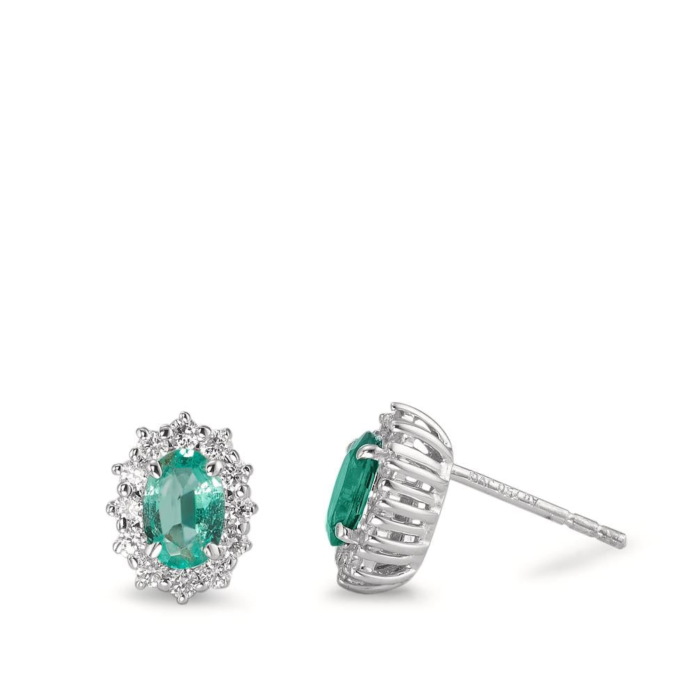 Oorknoppen 750/18K witgoud Smaragd 0.80 ct, 2 Steen, Diamant 0.36 ct, w-si