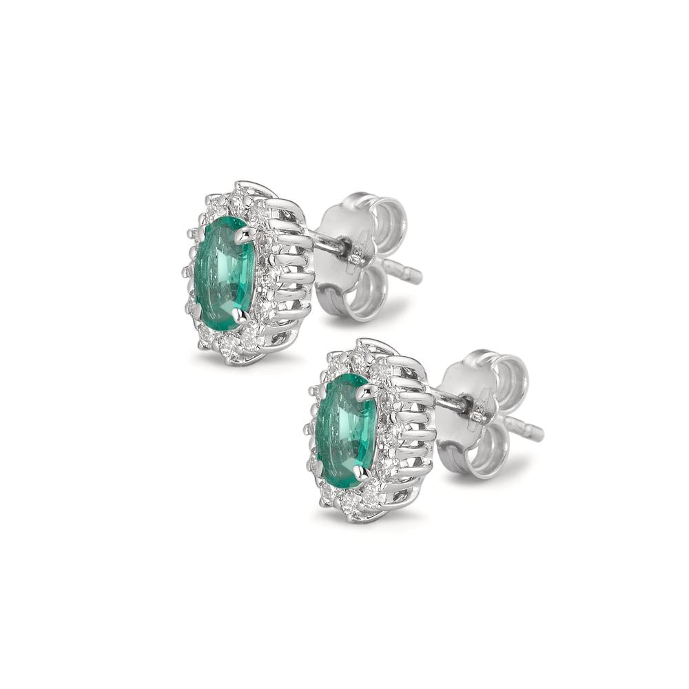 Oorknoppen 750/18K witgoud Smaragd 0.80 ct, 2 Steen, Diamant 0.36 ct, w-si