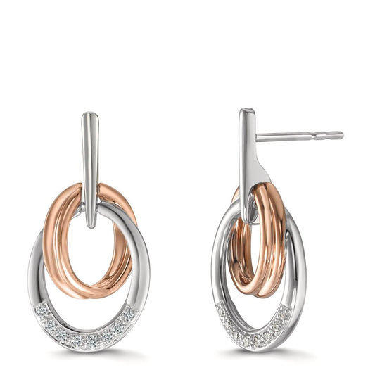 Oorbellen 750/18K witgoud, 750/18K rood goud Diamant 0.08 ct, 16 Steen, w-si