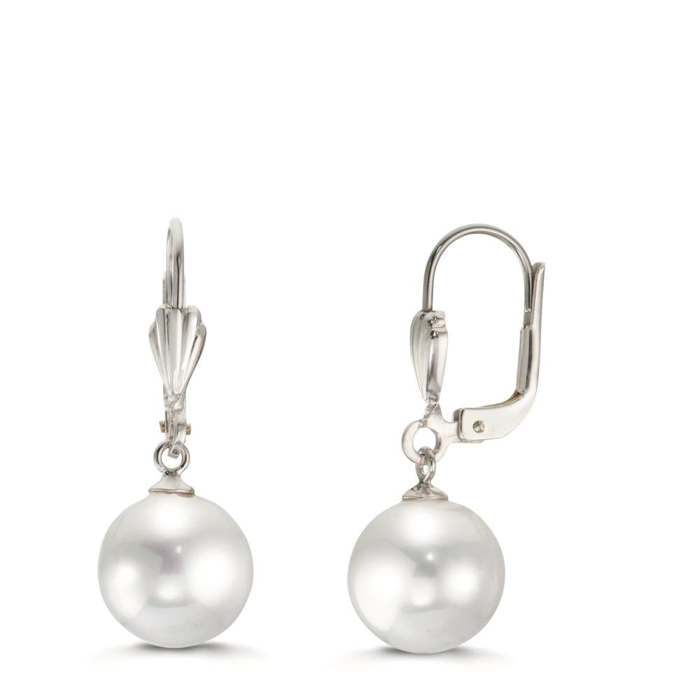 Oorbellen Anti-allergisch [shining Pearls] wit, 2 Parels, 10 mm