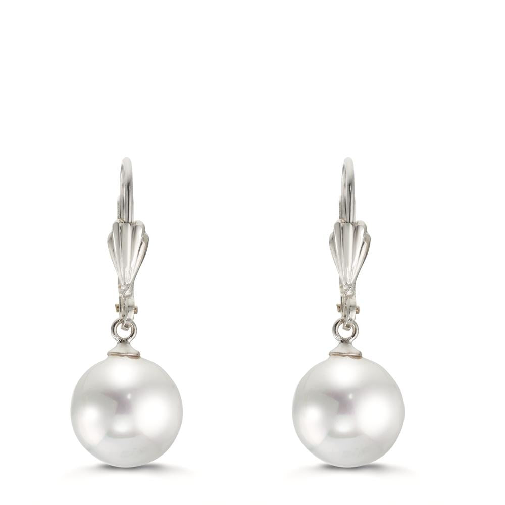 Oorbellen Anti-allergisch [shining Pearls] wit, 2 Parels, 10 mm