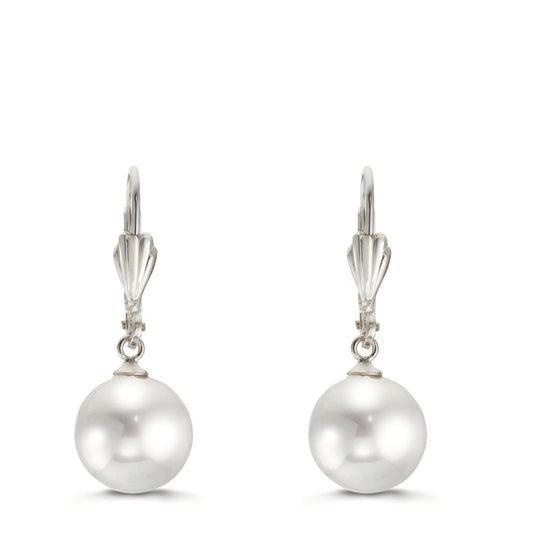 Oorbellen Anti-allergisch [shining Pearls] wit, 2 Parels, 10 mm