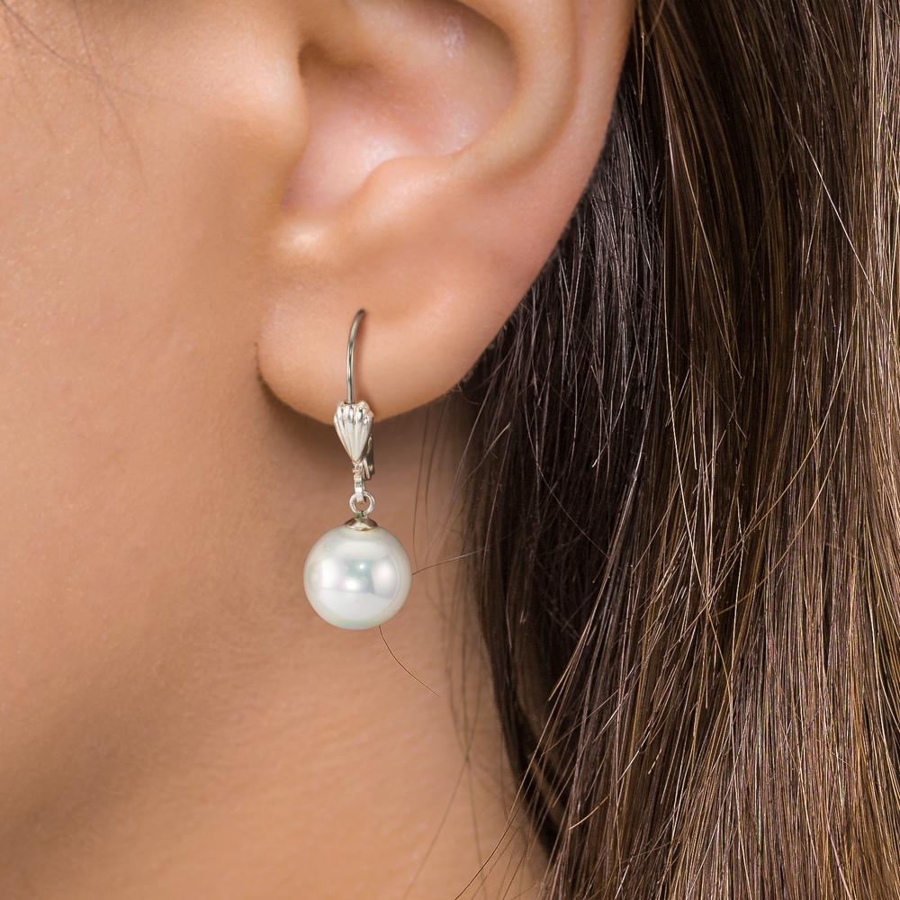 Oorbellen Anti-allergisch [shining Pearls] wit, 2 Parels, 10 mm