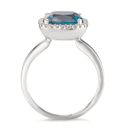 Ring 750/18K witgoud Londen blauw Topaas, Diamant 0.14 ct, 28 Steen, [Brillant], w-si