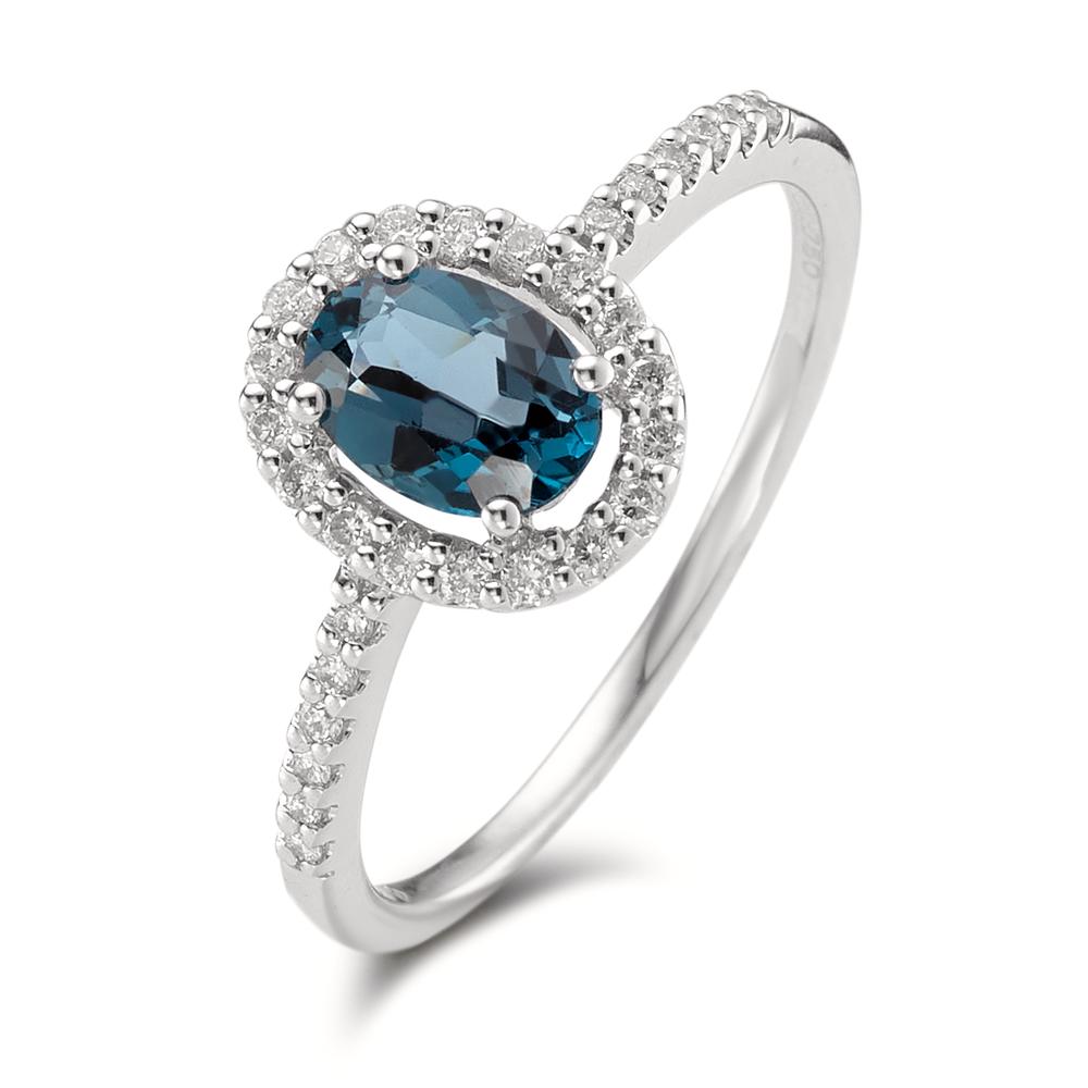 Ring 750/18K witgoud Londen blauw Topaas [oval], Diamant wit, 0.19 ct, w-si