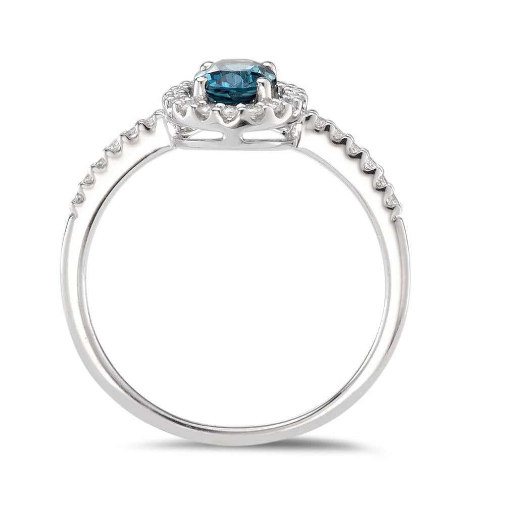 Ring 750/18K witgoud Londen blauw Topaas [oval], Diamant wit, 0.19 ct, w-si
